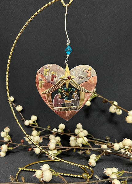 Heart Nativity Mixed Metal Ornament