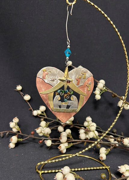 Heart Nativity Mixed Metal Ornament