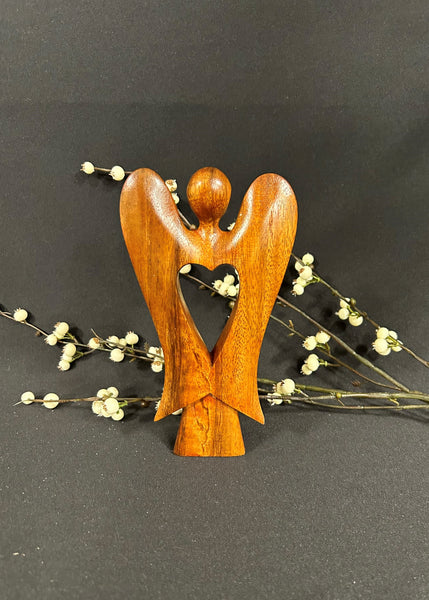 Acacia Carved Heart Angel