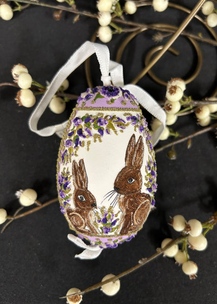 Austrian Bunny Rabbit Purple Floral Egg Ornament