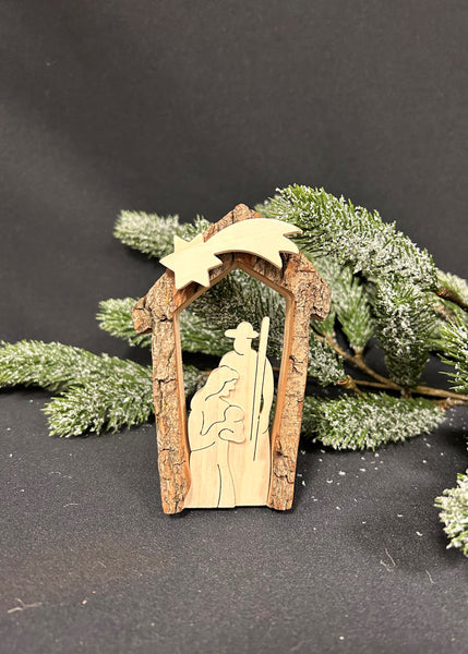 Lasercut Holy Family in Stable