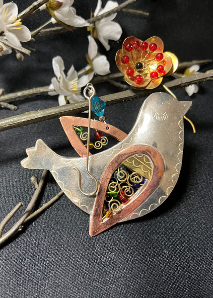 Dove with Poppy Flower Mixed Metal Ornament