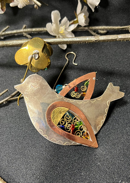 Dove with Poppy Flower Mixed Metal Ornament