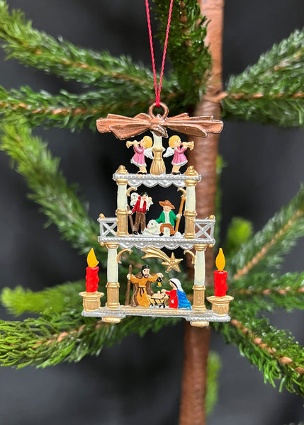 Bavarian Pewter Nativity Pyramid Ornament