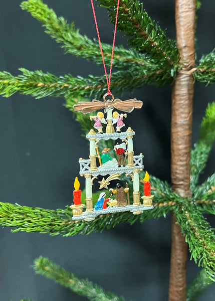 Bavarian Pewter Nativity Pyramid Ornament
