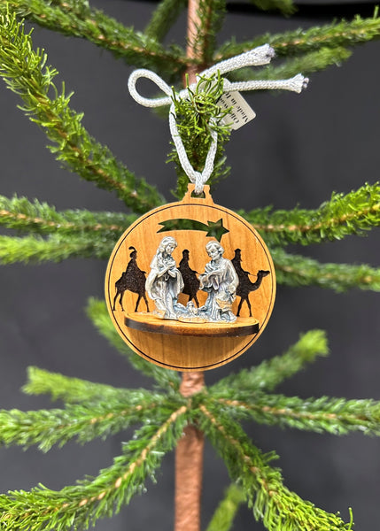 Olivewood Pewter Nativity Ornament