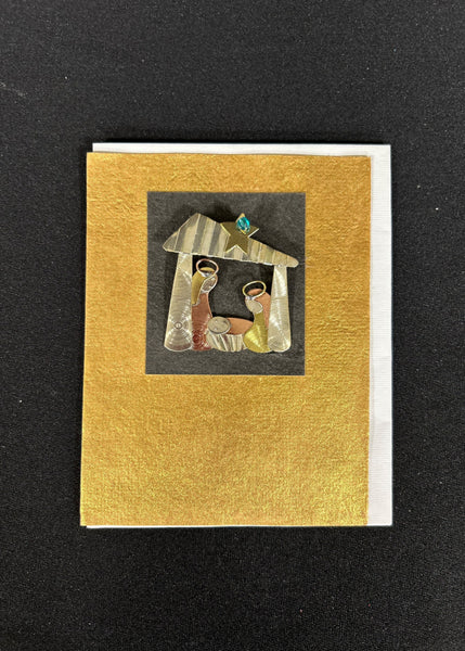 Mixed Metal Away in the Manger Brooch Pin on Card
