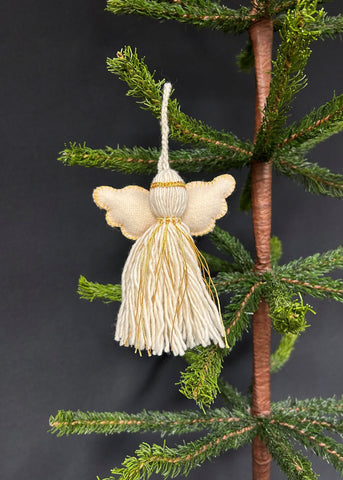 Embroidered Wool Fringe Angel Ornament