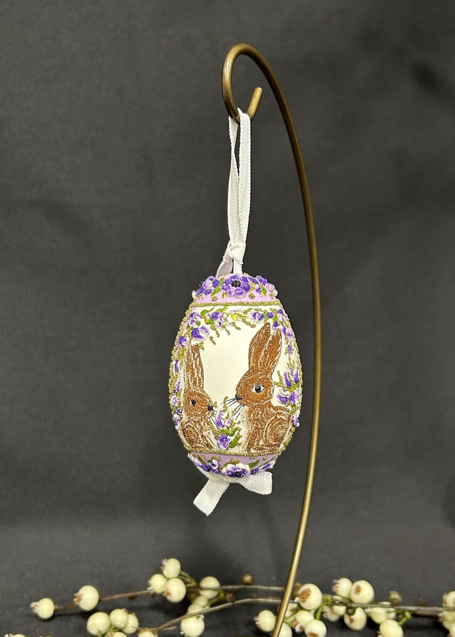 Austrian Bunny Rabbit Purple Floral Egg Ornament