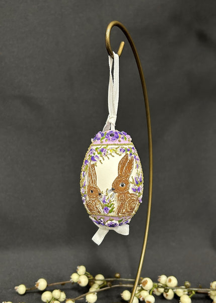 Austrian Bunny Rabbit Purple Floral Egg Ornament