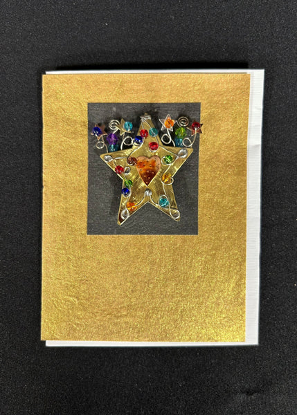 Mixed Metal Sparkle Star Brooch Pin on Card