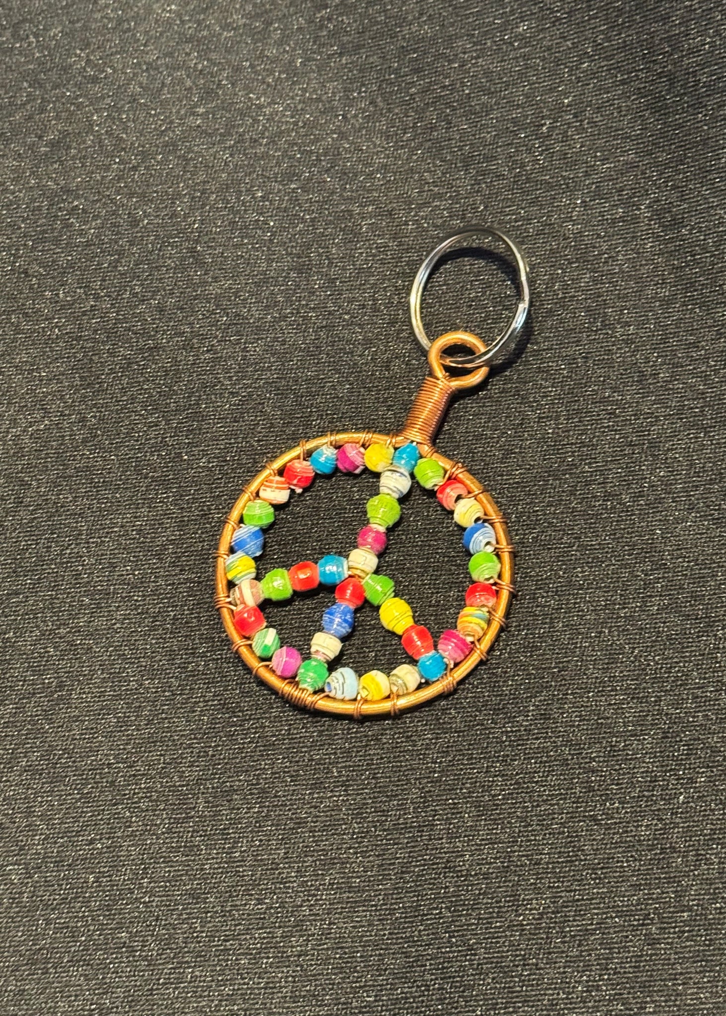 Peace Sign Paper Bead Keychain