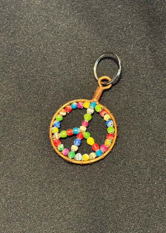 Peace Sign Paper Bead Keychain
