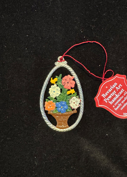 Bavarian Pewter Flower Basket Ornament