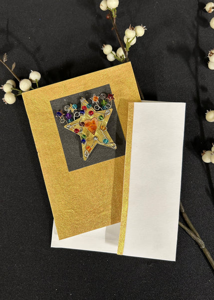 Mixed Metal Sparkle Star Brooch Pin on Card
