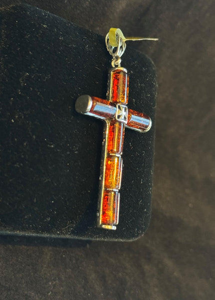 Amber Honey 3D Filigree Cross Pendant