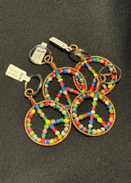 Peace Sign Paper Bead Keychain