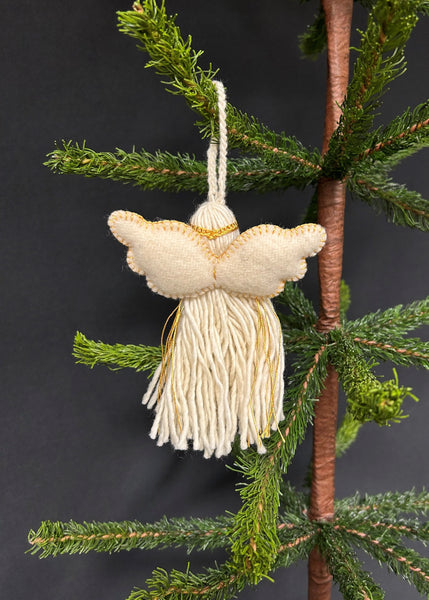 Embroidered Wool Fringe Angel Ornament