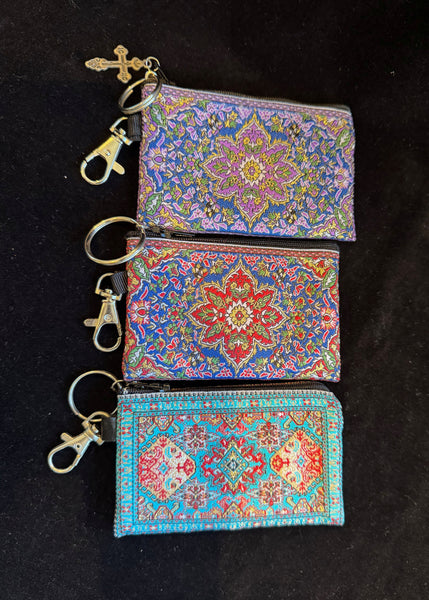 Floral Design Tapestry Keychain Pouch