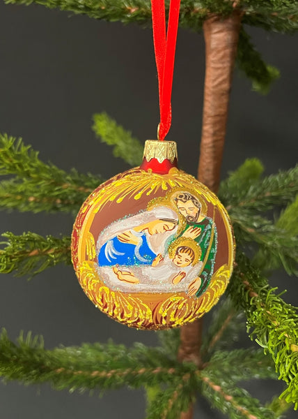 Holy Family Admires Jesus Glass Ball Ornament