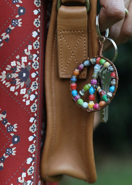 Peace Sign Paper Bead Keychain