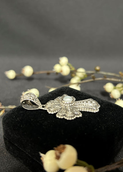 White Pearl Sterling Silver Cross Pendant