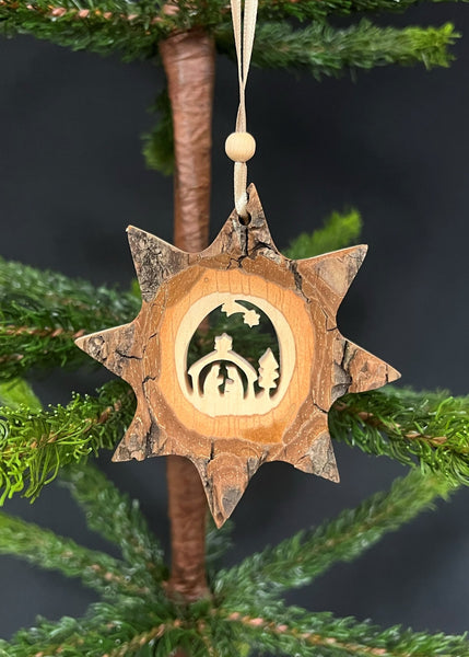 Wood Nativity Star Ornament