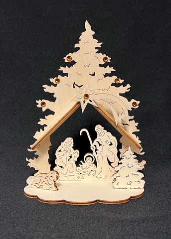 Laser Cut Nativity Tree with Crystals