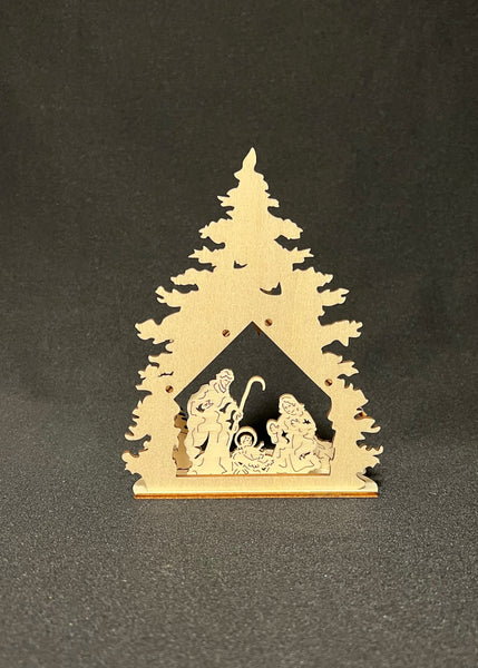 Laser Cut Nativity Tree with Crystals