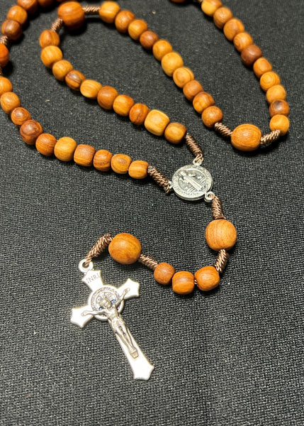 Olivewood St. Benedict Corded Rosary