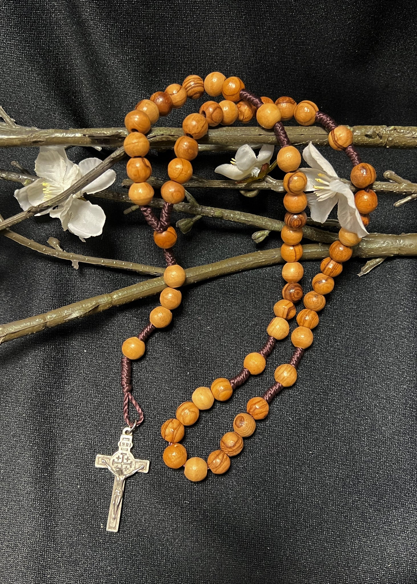 Olivewood Corded Rosary with Relic