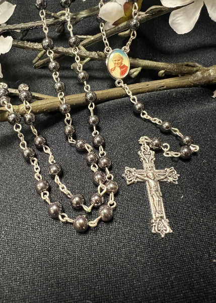 St. John Paul II Hematite Rosary