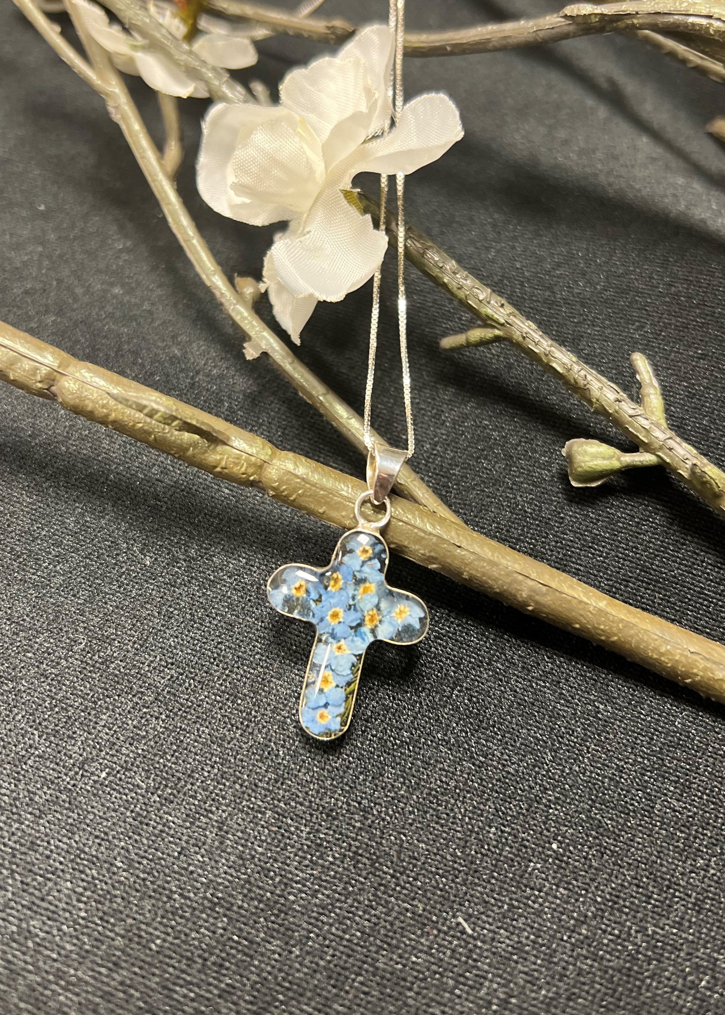 Forget Me Not Cross Necklace